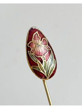 Cloissone Floral Enameled Vintage Oval Shaped Stick Pin | Hat Pin